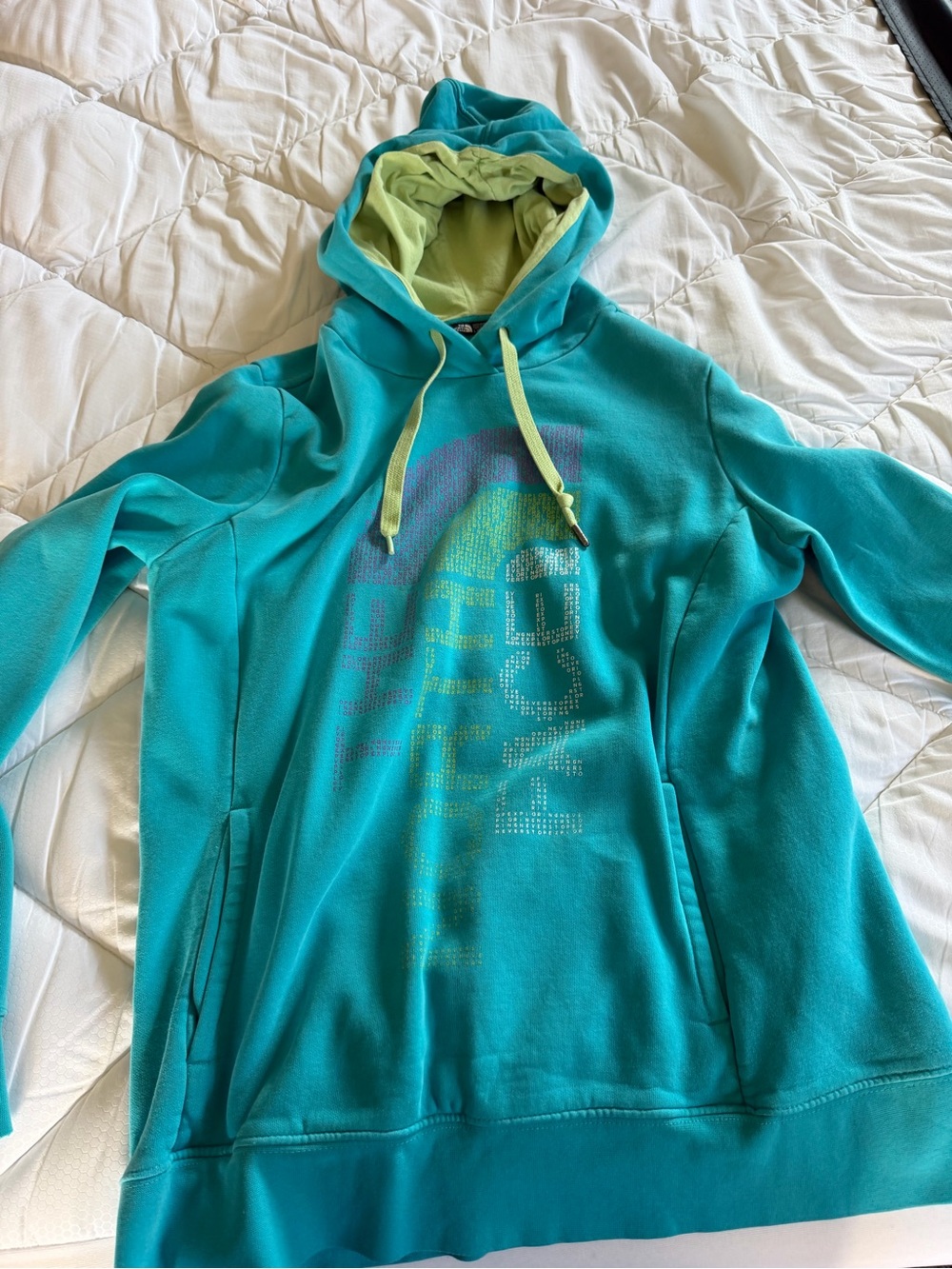 The North Face Teal Pullover Hoodie with Lime Lining